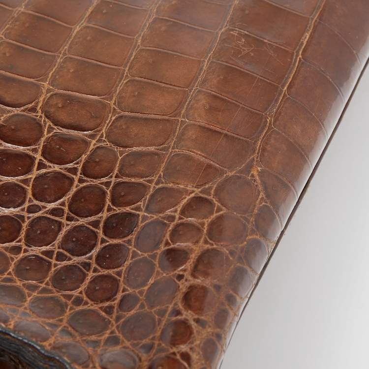 Pre Owned Hermes Miel Porosus Crocodile Gold Finish Kelly Sellier 32 Bag