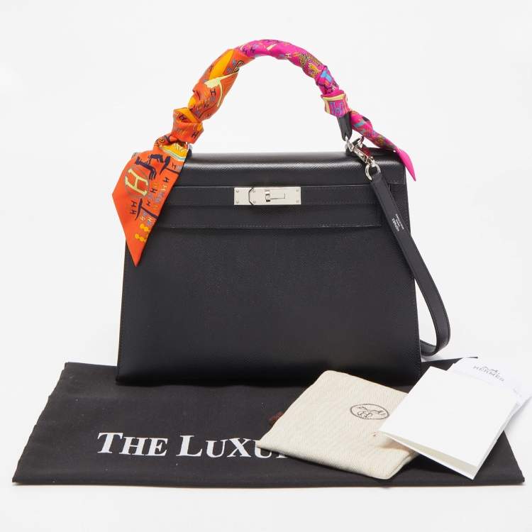Pre Owned Hermes Black Epsom Leather Palladium Finish Kelly Sellier 28 Bag