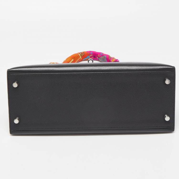 Pre Owned Hermes Black Epsom Leather Palladium Finish Kelly Sellier 28 Bag