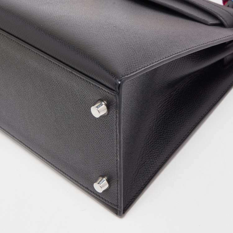 Pre Owned Hermes Black Epsom Leather Palladium Finish Kelly Sellier 28 Bag