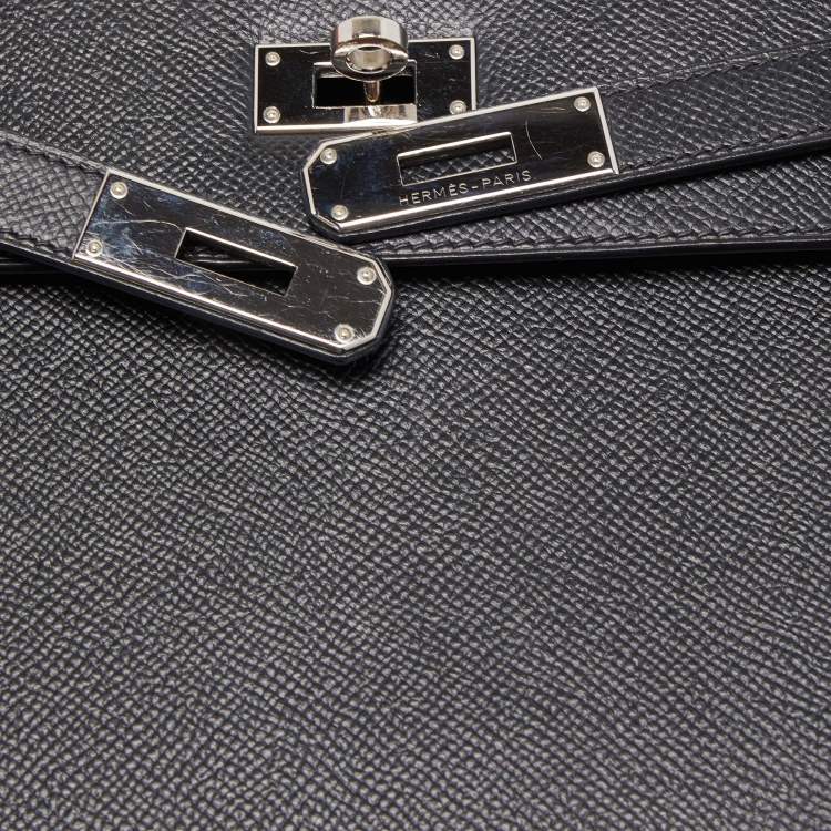 Pre Owned Hermes Black Epsom Leather Palladium Finish Kelly Sellier 28 Bag