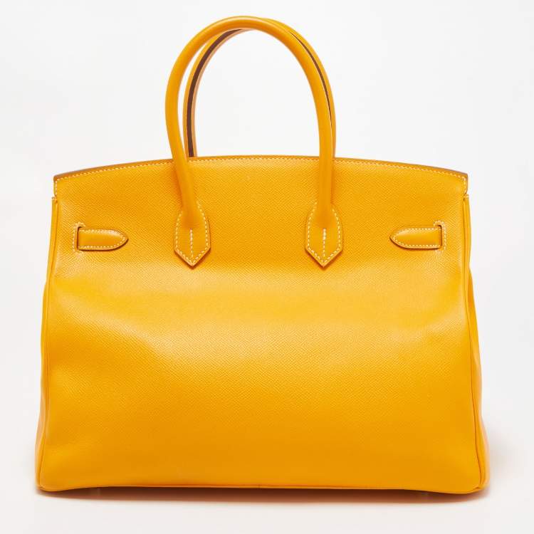 Pre Owned Hermes Jaune D' Or Epsom Leather Gold Finish Birkin 35 Bag
