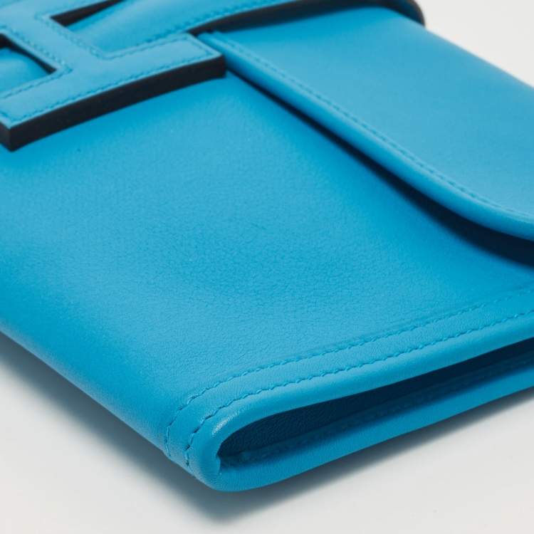 Pre Owned Hermes Blue Zanzibar Swift Leather Elan Jige 29 Clutch