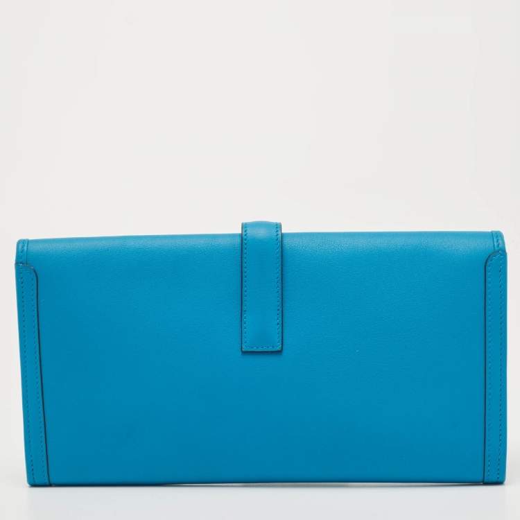Pre Owned Hermes Blue Zanzibar Swift Leather Elan Jige 29 Clutch