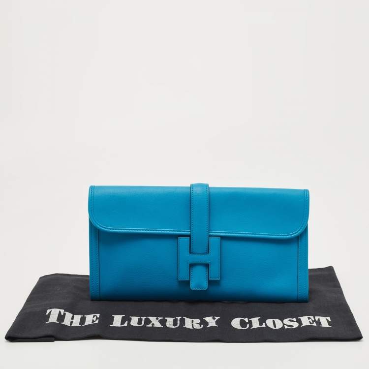 Pre Owned Hermes Blue Zanzibar Swift Leather Elan Jige 29 Clutch
