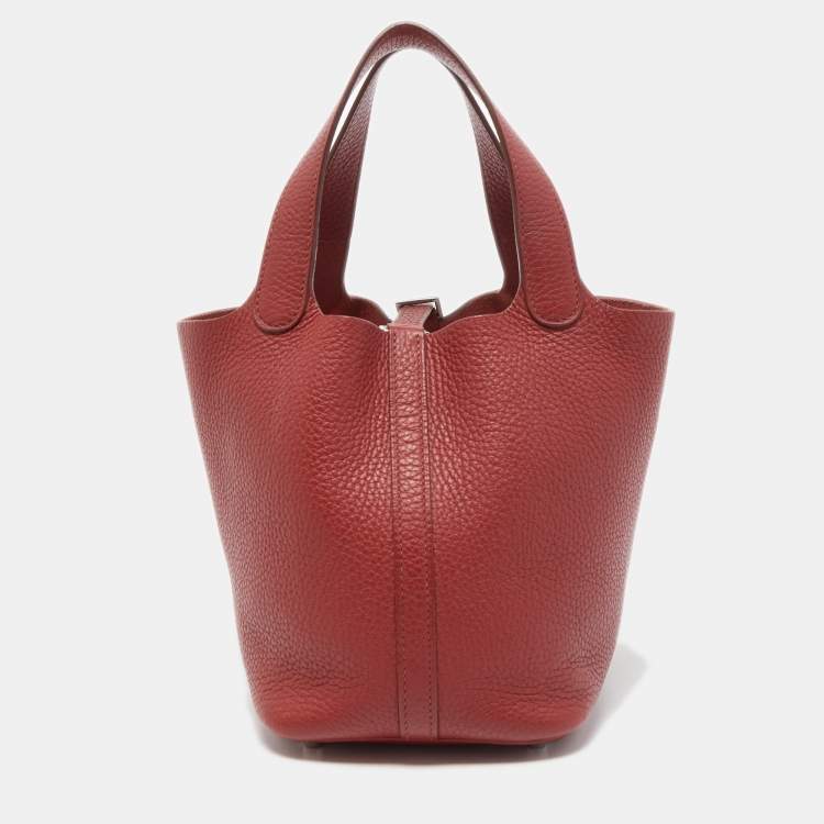 Pre Owned Hermes Rouge Garance Leather Picotin Lock 18 Bag