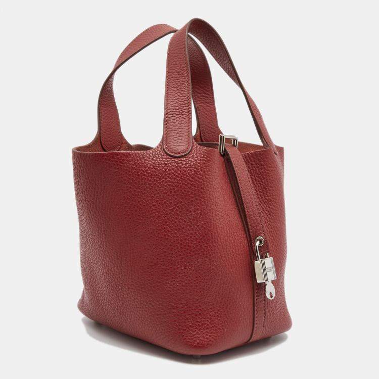 Pre Owned Hermes Rouge Garance Leather Picotin Lock 18 Bag