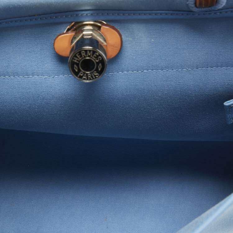 Pre Owned Hermes Bleu Brighton/Vache Naturel Leather and Canvas Herbag Zip 31 Bag
