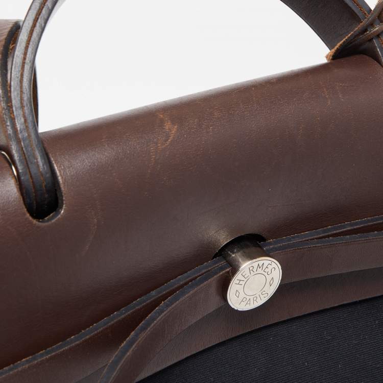 Pre Owned Hermes Ebene/Black Canvas and Leather Herbag Zip 39 Bag
