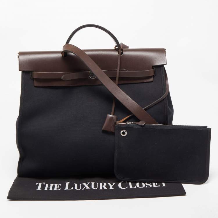 Pre Owned Hermes Ebene/Black Canvas and Leather Herbag Zip 39 Bag