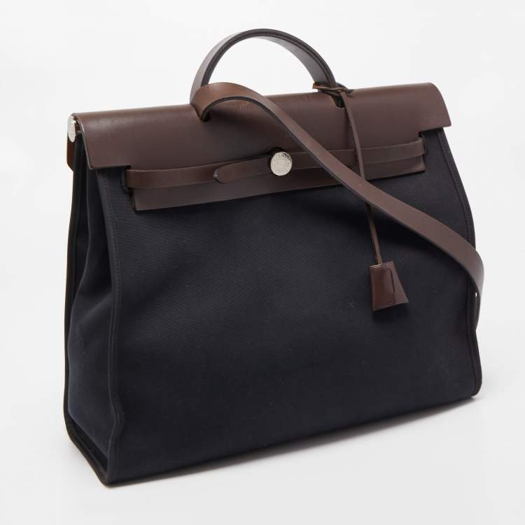 Pre Owned Hermes Ebene/Black Canvas and Leather Herbag Zip 39 Bag