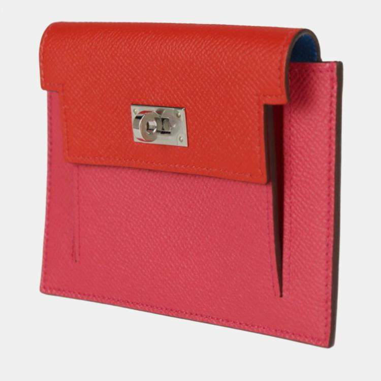 Hermes Kelly Pocket Compact Coin Case Vo Epsom Pink Red Blue Silver Hardware  Purse Y Engraved Hermes