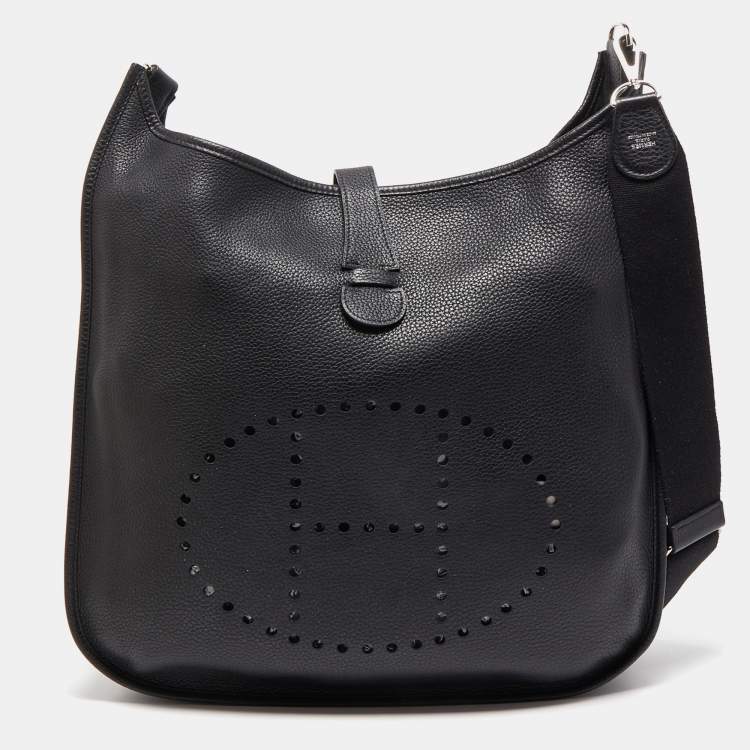 HERMES Evelyne TGM III Clemence Leather Crossbody Bag Black
