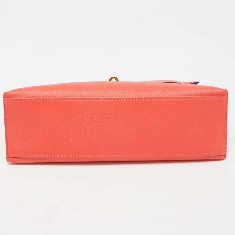 Pre Owned Hermes Rouge Pivoine Epsom Leather Gold Finish Kelly Pochette