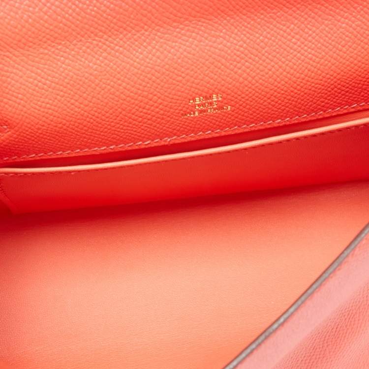 Pre Owned Hermes Rouge Pivoine Epsom Leather Gold Finish Kelly Pochette