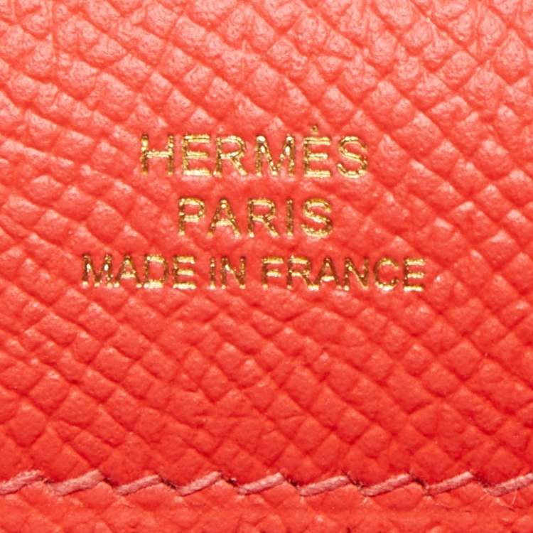 Pre Owned Hermes Rouge Pivoine Epsom Leather Gold Finish Kelly Pochette