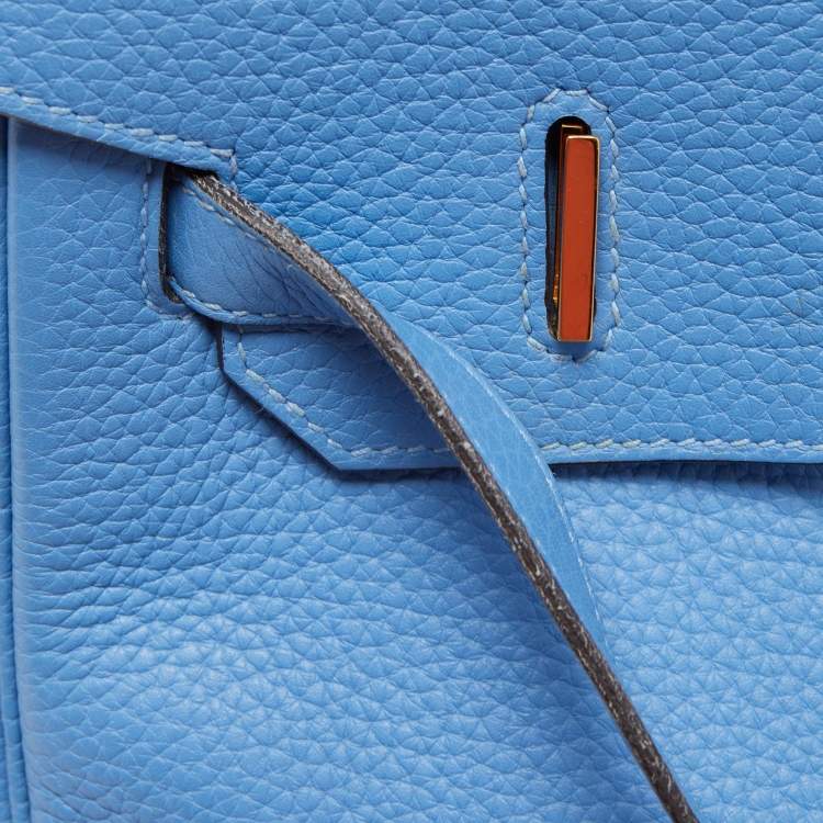 Pre Owned Hermès Bleu Paradis Clemence Leather Gold Finish Birkin 35 Bag