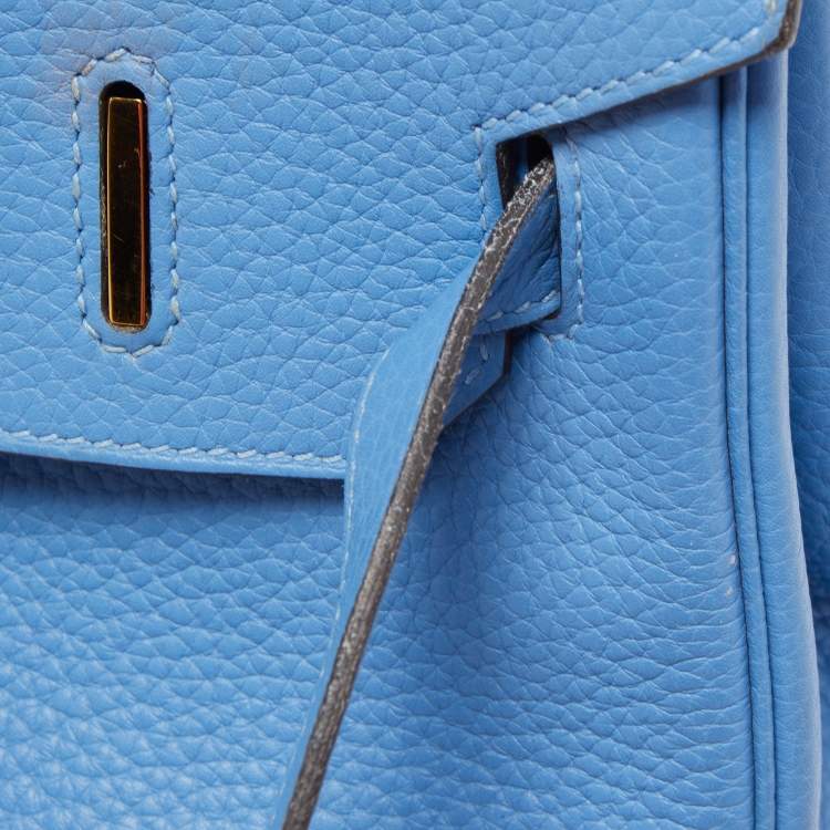 Pre Owned Hermès Bleu Paradis Clemence Leather Gold Finish Birkin 35 Bag