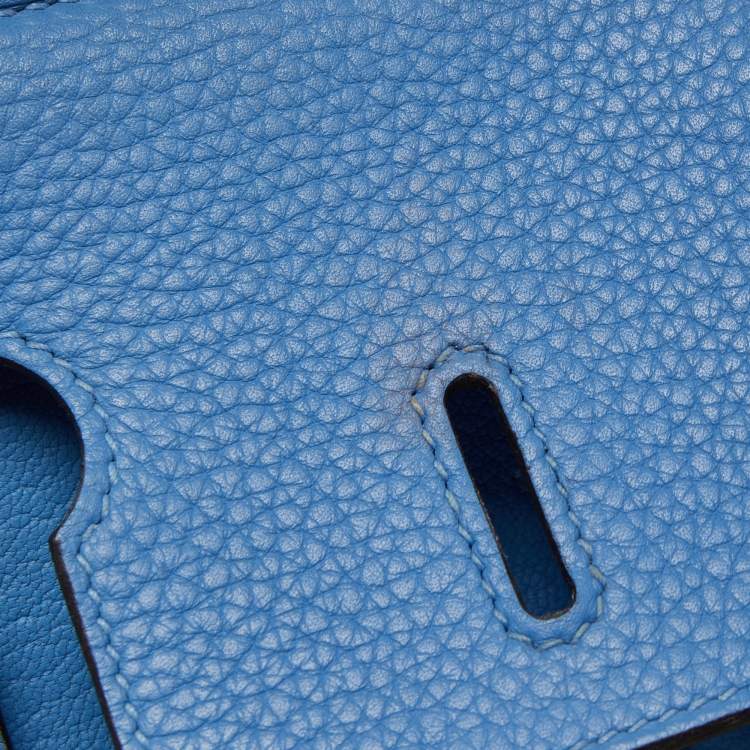 Pre Owned Hermès Bleu Paradis Clemence Leather Gold Finish Birkin 35 Bag