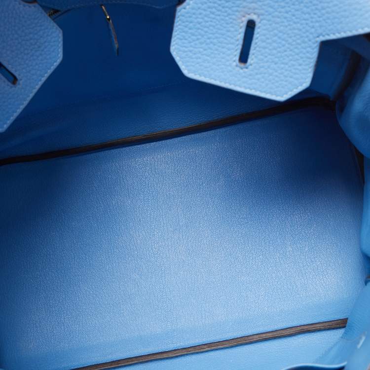 Pre Owned Hermès Bleu Paradis Clemence Leather Gold Finish Birkin 35 Bag