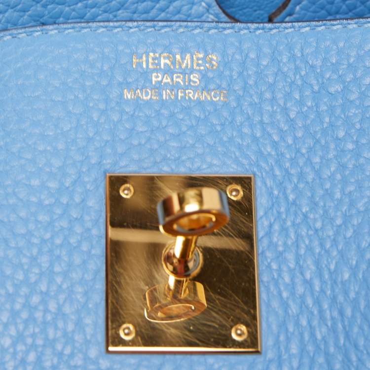 Pre Owned Hermès Bleu Paradis Clemence Leather Gold Finish Birkin 35 Bag