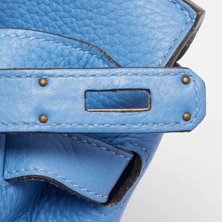 Pre Owned Hermès Bleu Paradis Clemence Leather Gold Finish Birkin 35 Bag