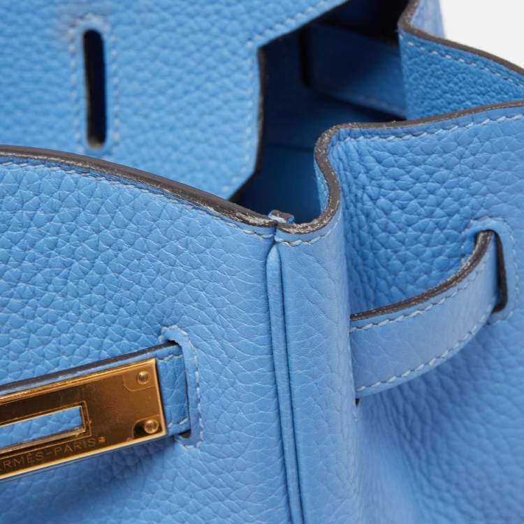 Pre Owned Hermès Bleu Paradis Clemence Leather Gold Finish Birkin 35 Bag