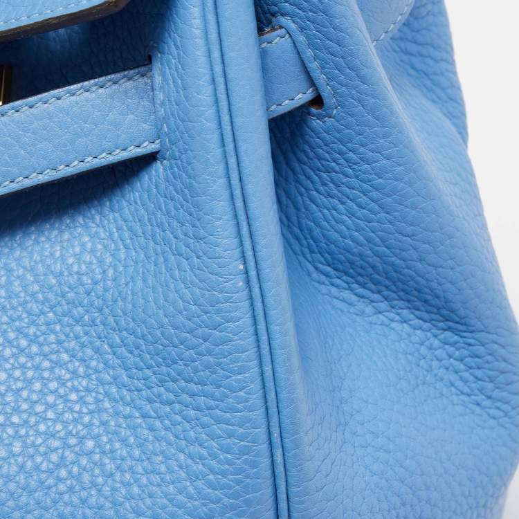 Pre Owned Hermès Bleu Paradis Clemence Leather Gold Finish Birkin 35 Bag