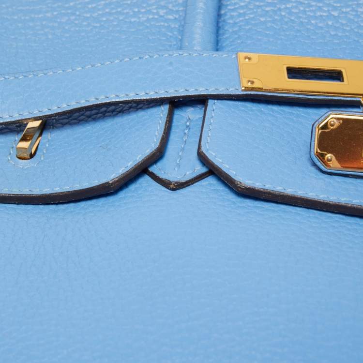 Pre Owned Hermès Bleu Paradis Clemence Leather Gold Finish Birkin 35 Bag