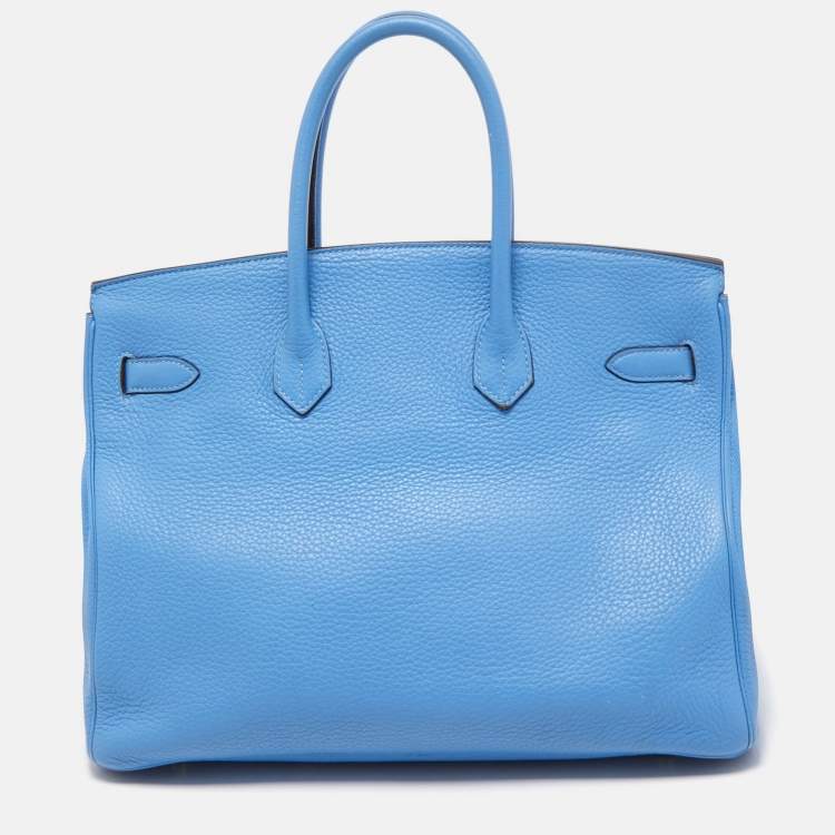Pre Owned Hermès Bleu Paradis Clemence Leather Gold Finish Birkin 35 Bag