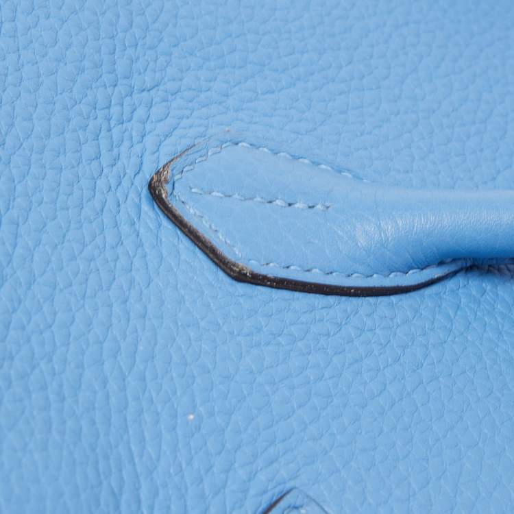 Pre Owned Hermès Bleu Paradis Clemence Leather Gold Finish Birkin 35 Bag