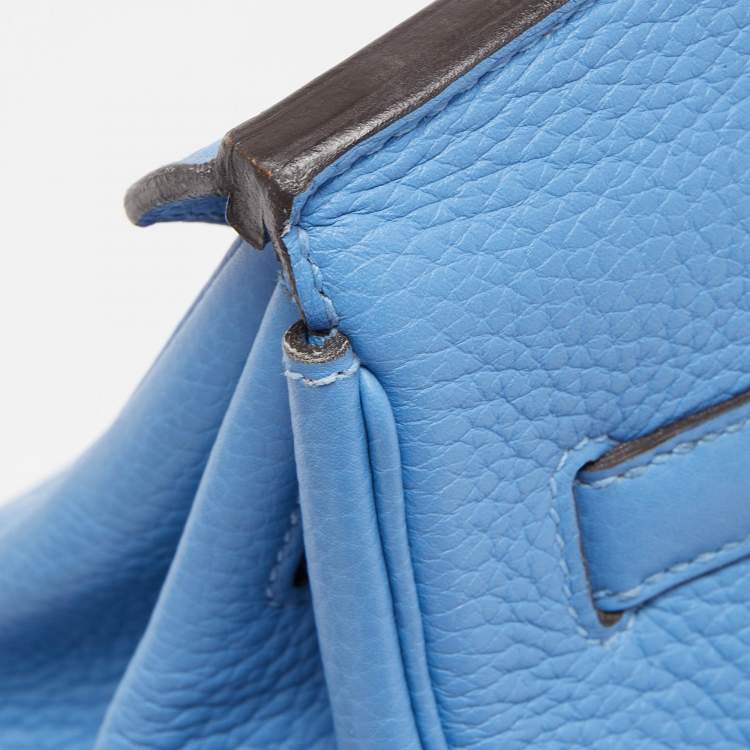 Pre Owned Hermès Bleu Paradis Clemence Leather Gold Finish Birkin 35 Bag