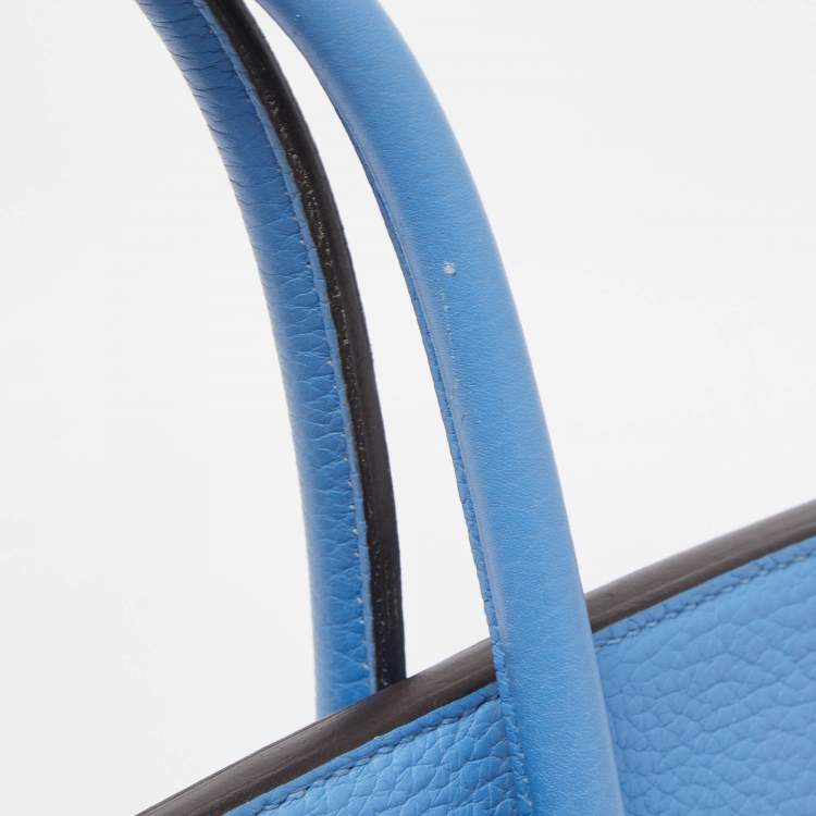 Pre Owned Hermès Bleu Paradis Clemence Leather Gold Finish Birkin 35 Bag