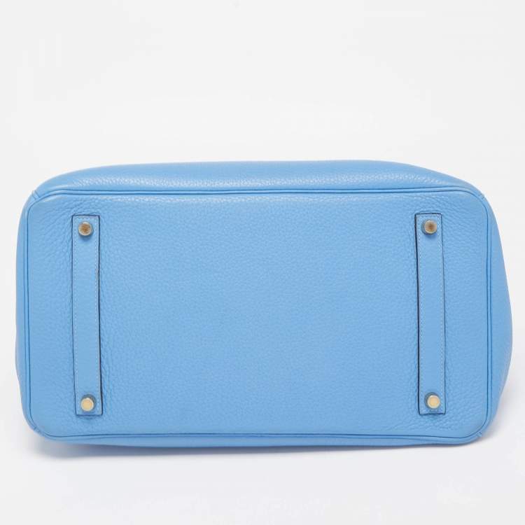 Pre Owned Hermès Bleu Paradis Clemence Leather Gold Finish Birkin 35 Bag