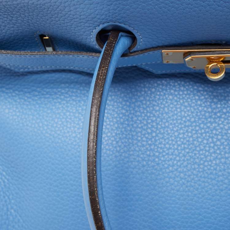 Pre Owned Hermès Bleu Paradis Clemence Leather Gold Finish Birkin 35 Bag