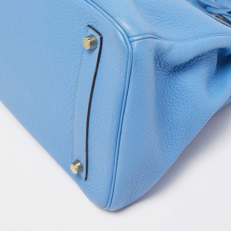 Pre Owned Hermès Bleu Paradis Clemence Leather Gold Finish Birkin 35 Bag
