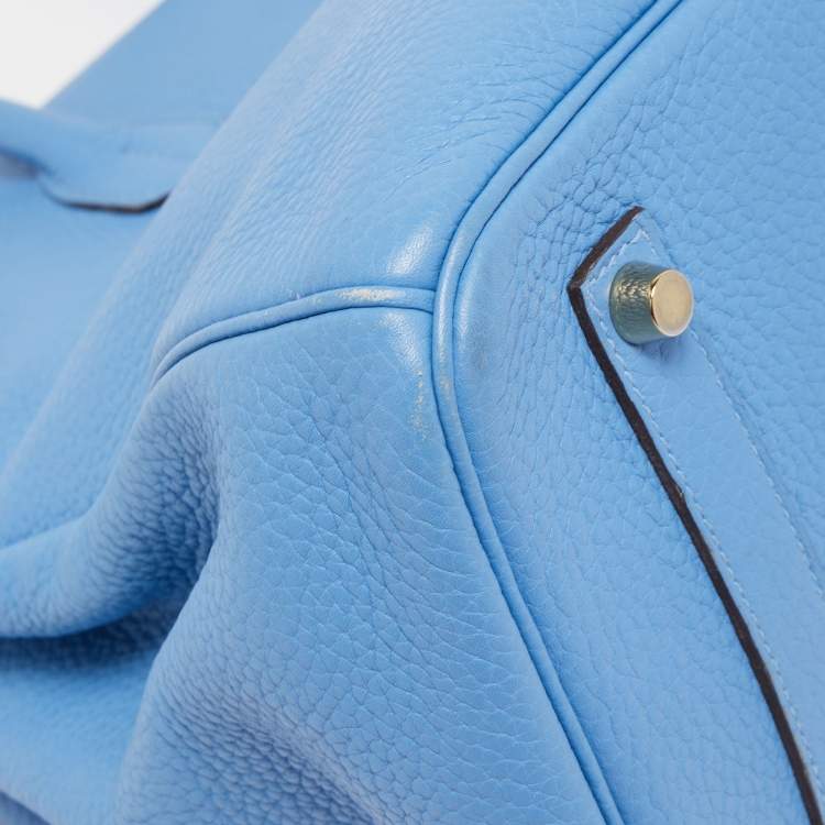 Pre Owned Hermès Bleu Paradis Clemence Leather Gold Finish Birkin 35 Bag
