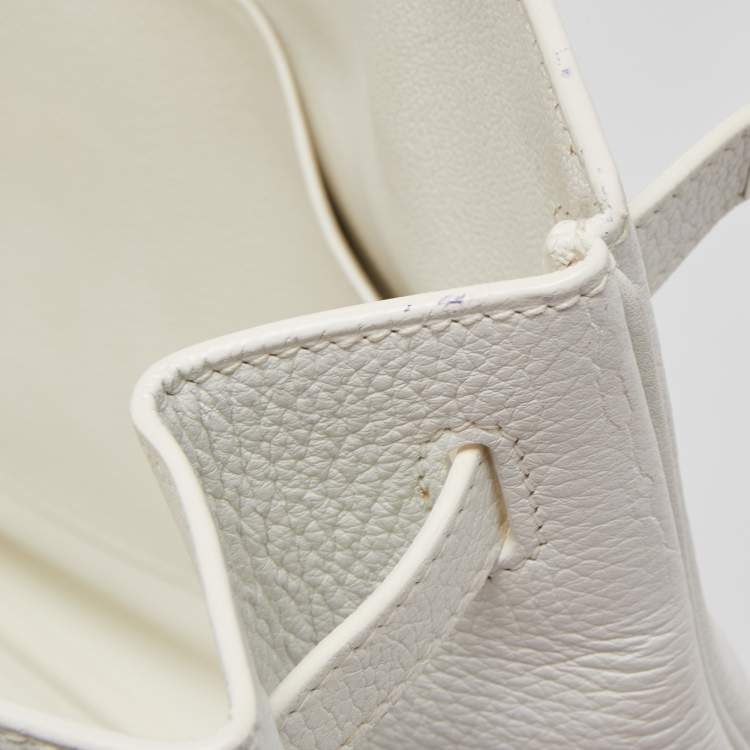 Pre Owned Hermes Blanc Togo Leather Palladium Finish Birkin 40 Bag