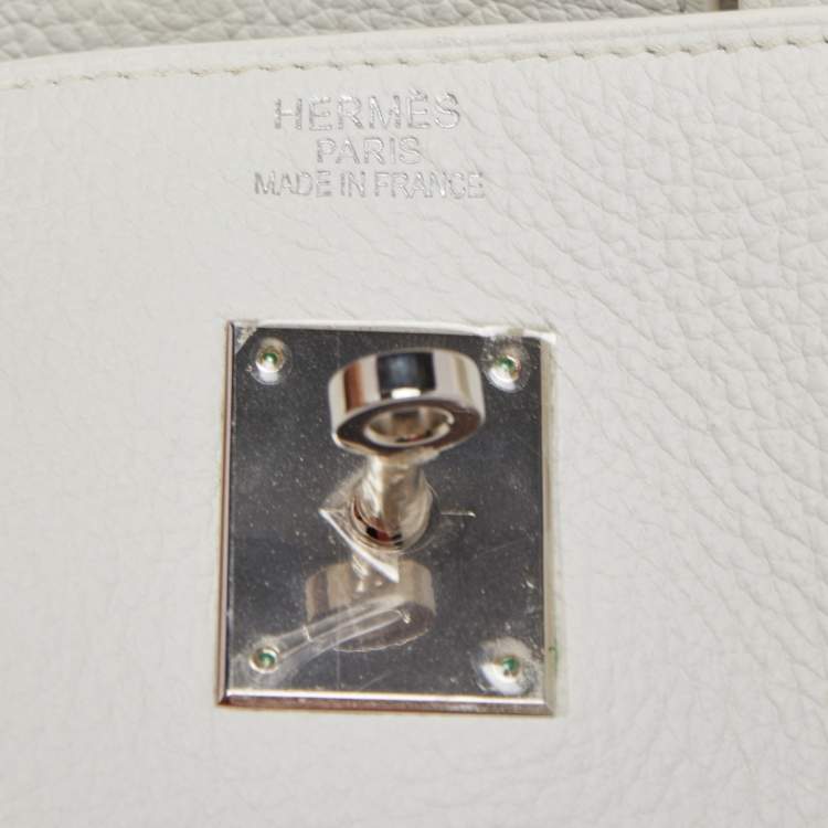 Pre Owned Hermes Blanc Togo Leather Palladium Finish Birkin 40 Bag