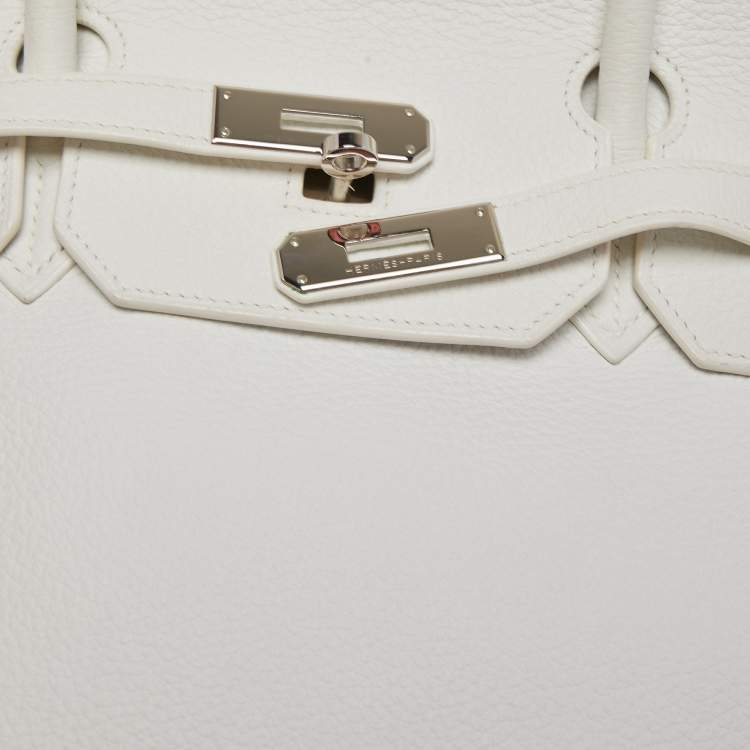 Pre Owned Hermes Blanc Togo Leather Palladium Finish Birkin 40 Bag