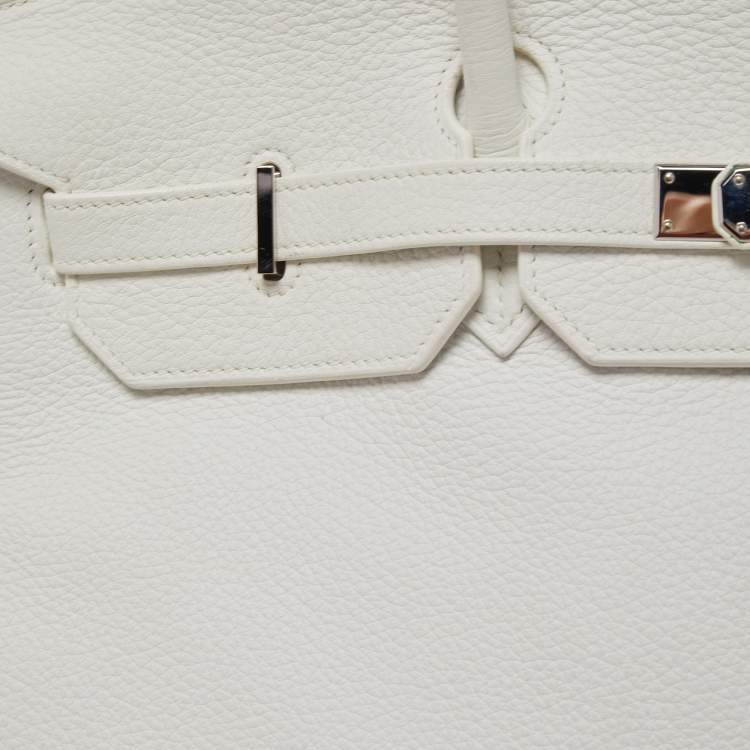 Pre Owned Hermes Blanc Togo Leather Palladium Finish Birkin 40 Bag
