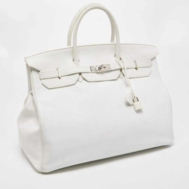 Pre Owned Hermes Blanc Togo Leather Palladium Finish Birkin 40 Bag