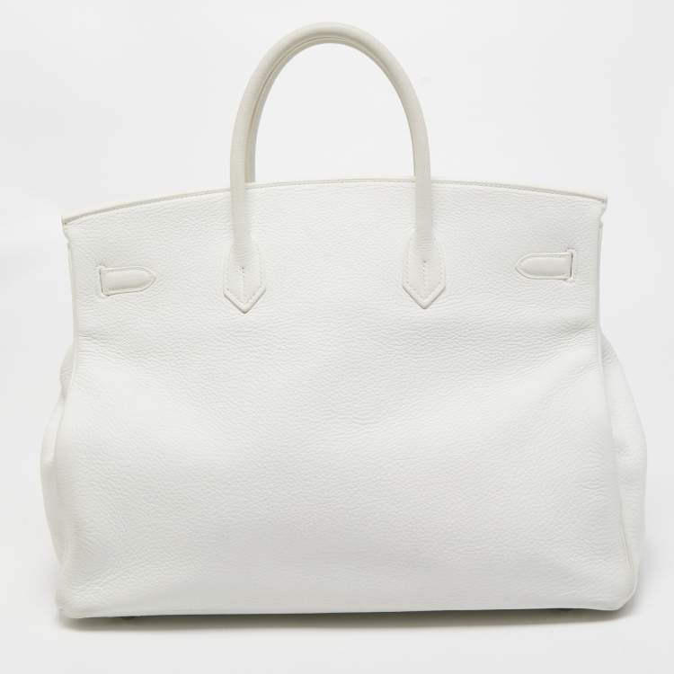 Pre Owned Hermes Blanc Togo Leather Palladium Finish Birkin 40 Bag