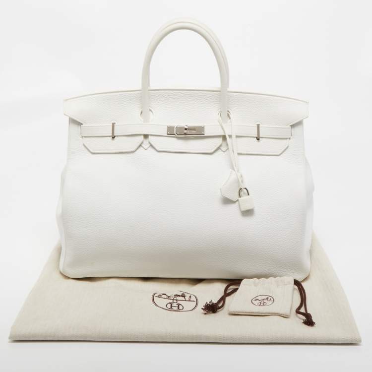 Pre Owned Hermes Blanc Togo Leather Palladium Finish Birkin 40 Bag