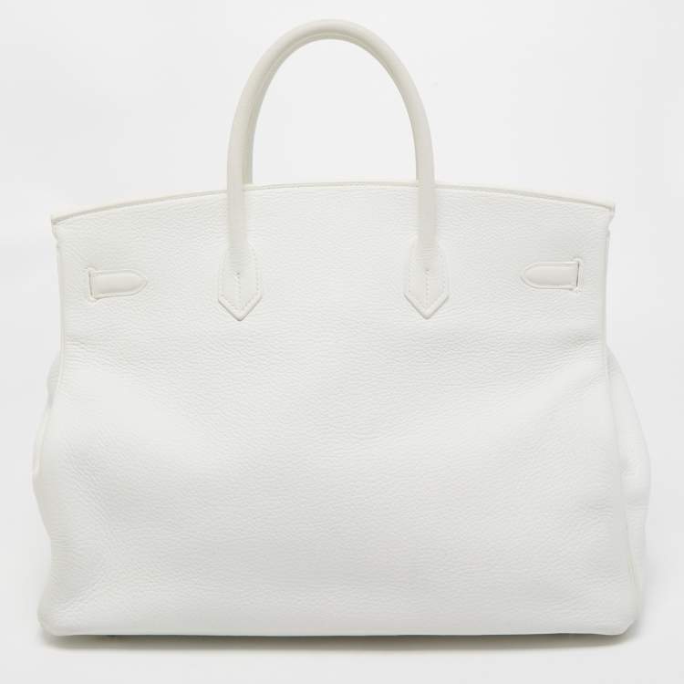 Pre Owned Hermes Blanc Togo Leather Palladium Finish Birkin 40 Bag