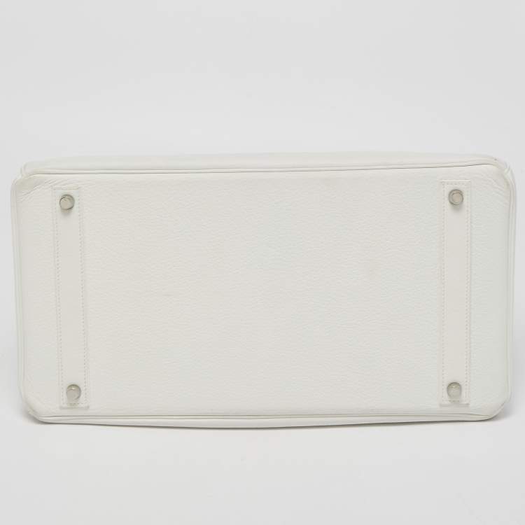 Pre Owned Hermes Blanc Togo Leather Palladium Finish Birkin 40 Bag