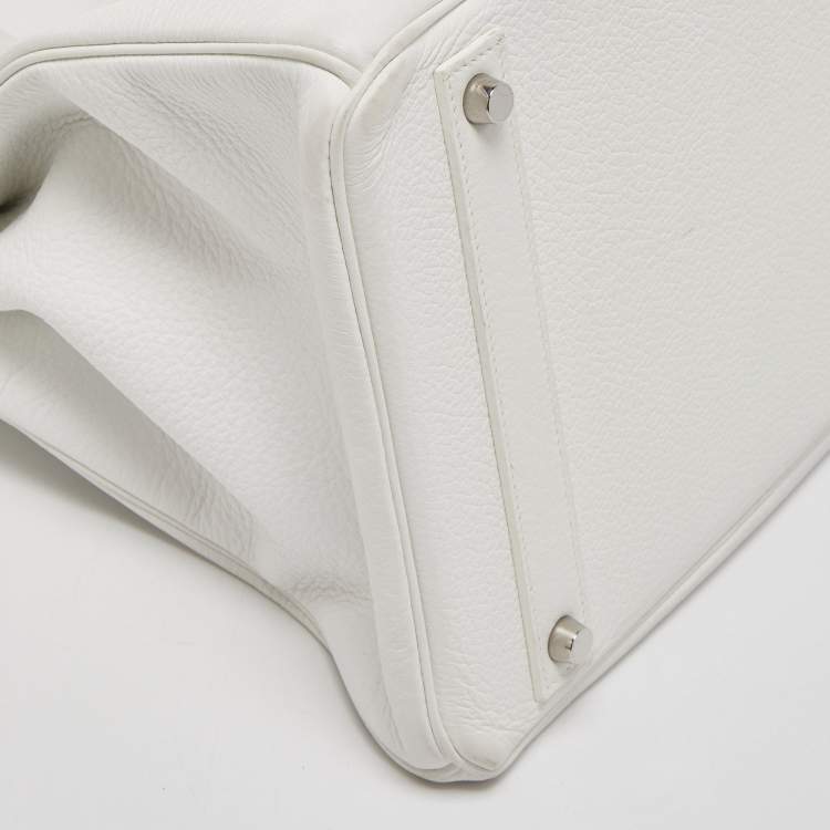 Pre Owned Hermes Blanc Togo Leather Palladium Finish Birkin 40 Bag