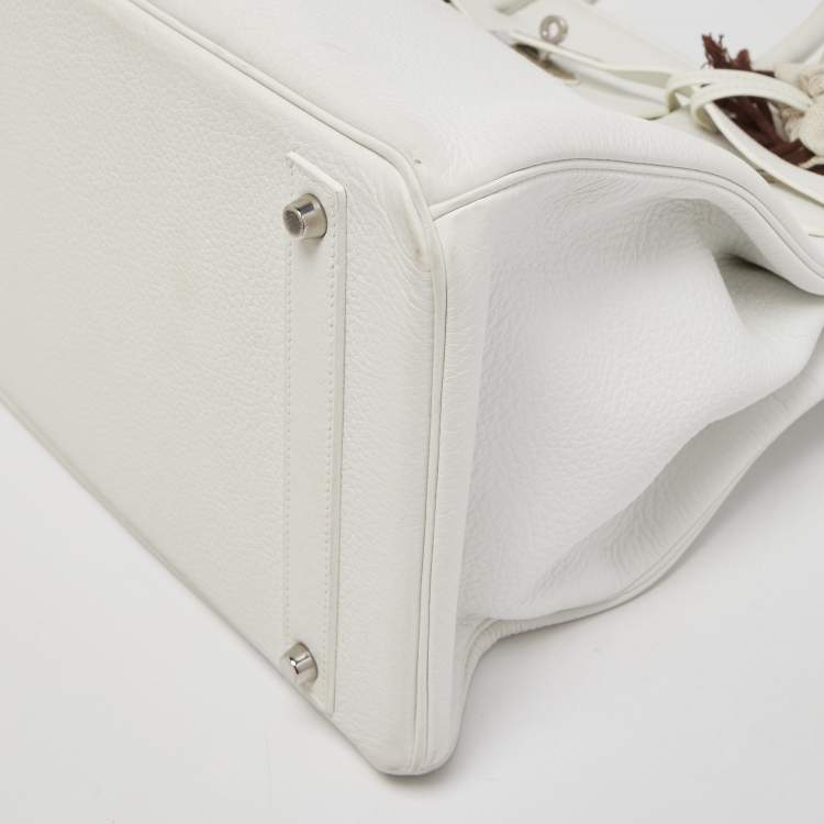 Pre Owned Hermes Blanc Togo Leather Palladium Finish Birkin 40 Bag