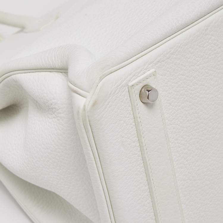 Pre Owned Hermes Blanc Togo Leather Palladium Finish Birkin 40 Bag