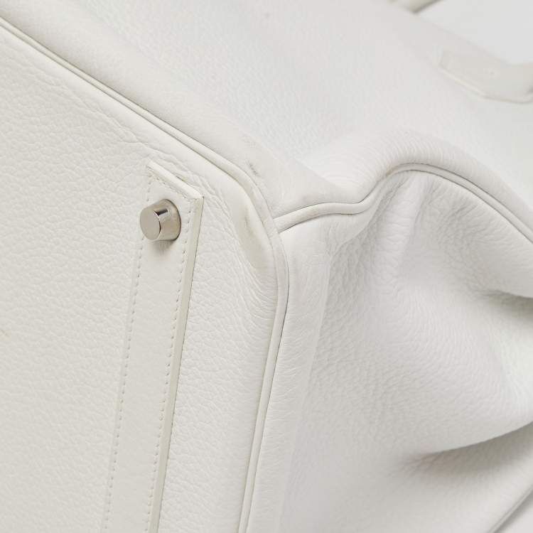 Pre Owned Hermes Blanc Togo Leather Palladium Finish Birkin 40 Bag
